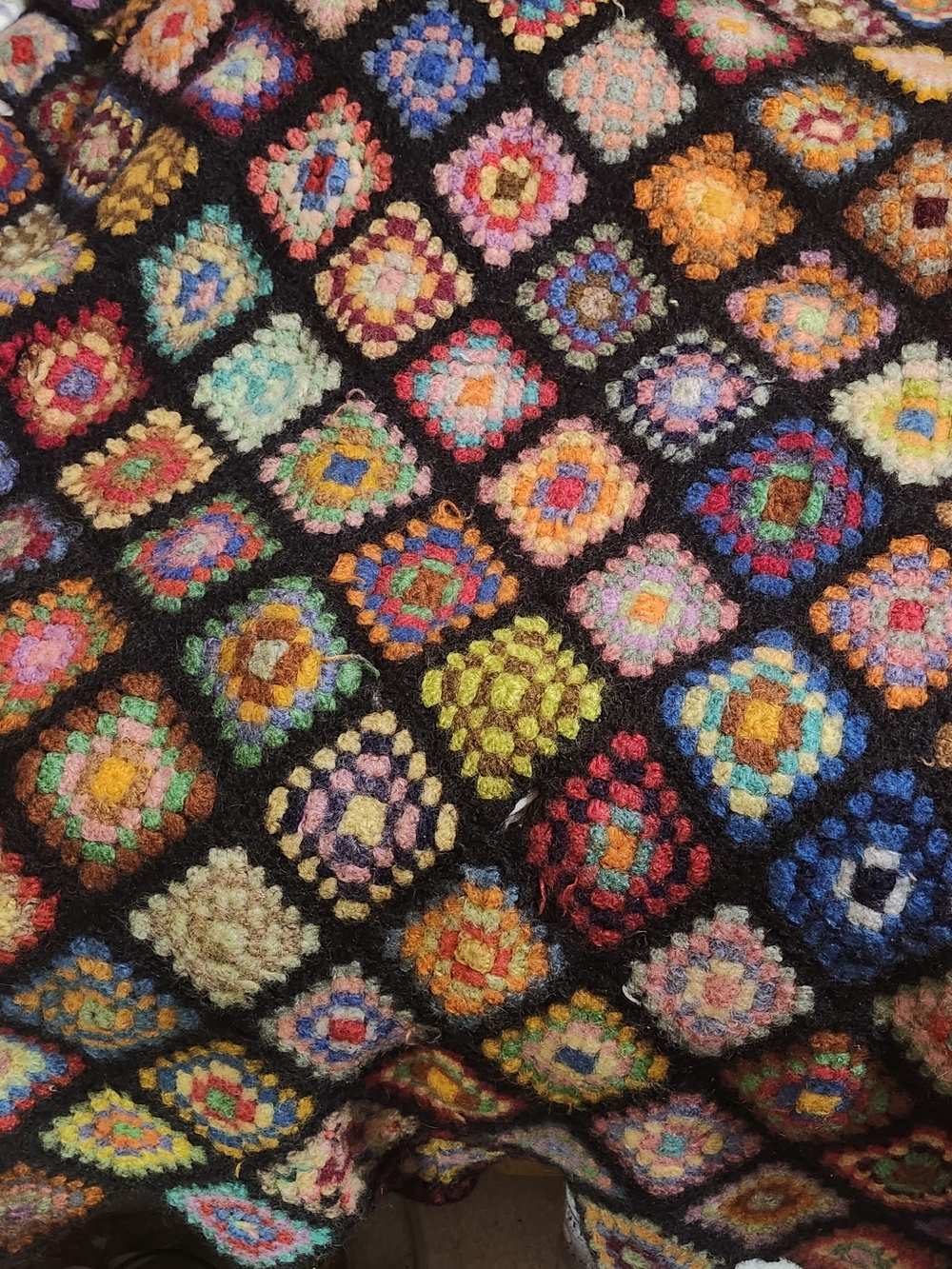 Handmade Multicolor Crochet Granny Square Sweater - Unbranded 1970's